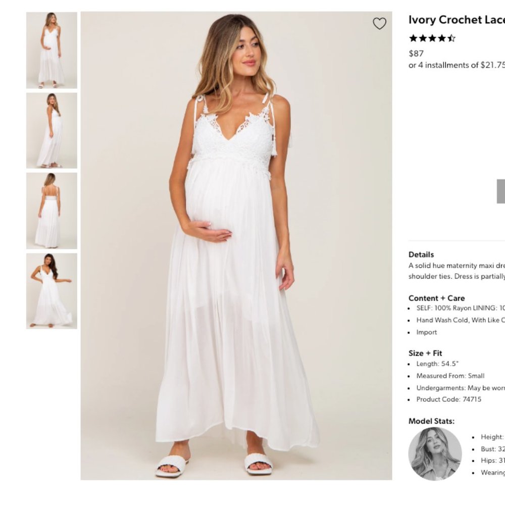 Women's Maternity PinkBlush Ivory Crochet Lace Maxi Dress - White - Size M